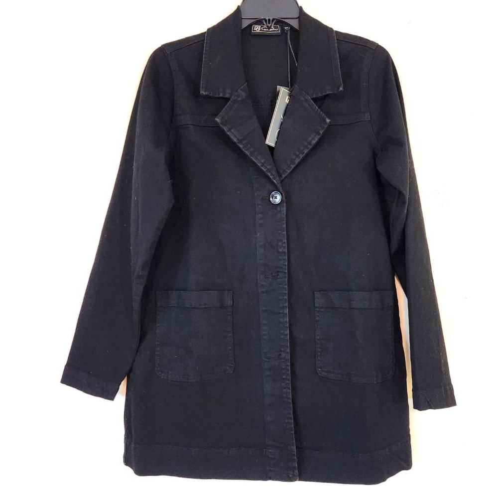 NWT DG2 Diane Gilman Black Denim Blazer Jacket Coat Size Small